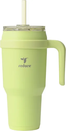Vista 42 de REDUCE Vaso de acero inoxidable de 24 onzas con asa, con aislamiento al vacío de doble pared, tapa a prueba de sudor y popote reutilizable, mantiene