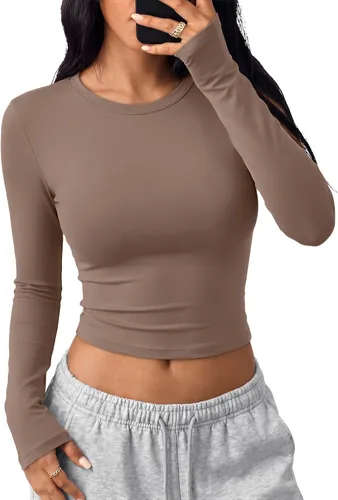 Vista 7 de Trendy Queen Camisetas cortas de manga larga para mujer, camisetas básicas Blanco