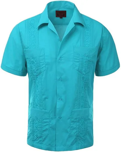 Vista 6 de vkwear Guayabera - Camisa de vestir casual con botones y manga corta para hombre