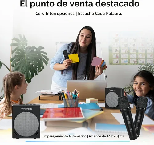 Vista 7 de WinBridge 30W Amplificador de voz con 2 micrófonos inalámbricos, altavoz PA portátil S90