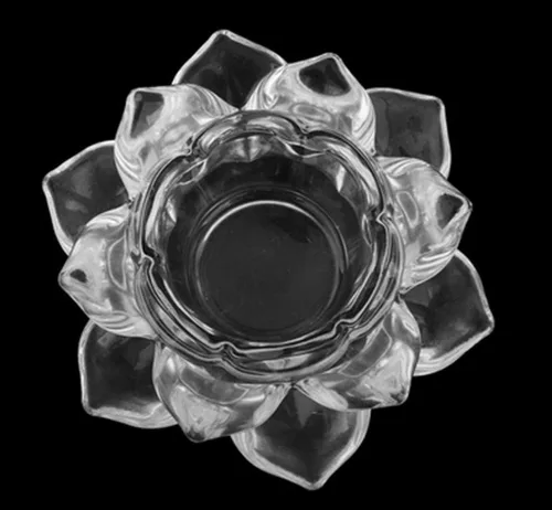 Vista 6 de Portavelas de cristal transparente con flor de loto – Portavelas de loto transparente, portavelas budistas, portavelas votivas de cristal