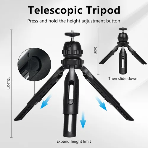 Vista 6 de Kit de video multifuncional para teléfono inteligente, con trípode universal de escritorio para teléfono con soportes dobles para teléfono y 4