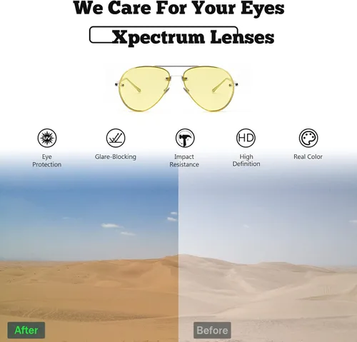 Vista 4 de Xpectrum Gafas de sol clásicas de doble puente de metal estilo aviador para mujeres y hombres, gafas de sol retro UV400 sin montura