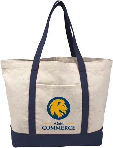 Vista 319 de Campus Lab Bolsa de lona con logotipo primario colegiado con bolsillo externo, bolsa de hombro reutilizable para ir de compras, playa Águilas A&m