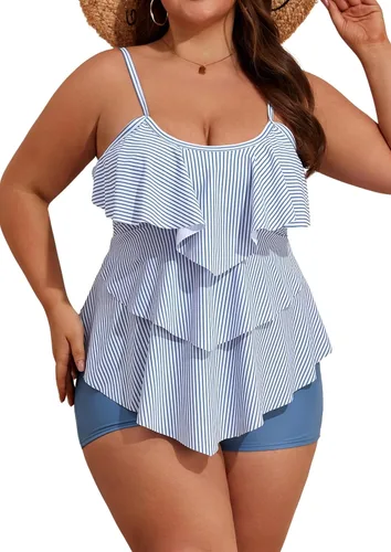 Vista 33 de B2prity Traje de baño tankini de talla grande para mujer, con control de 01