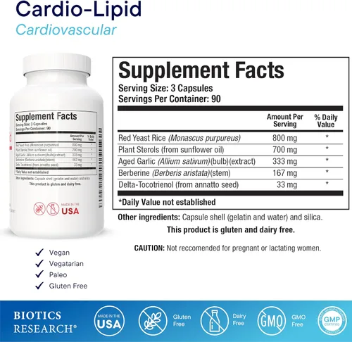 Vista 2 de BIOTICS RESEARCH Soporte cardiovascular Cardio-Lipid™ con arroz de levadura