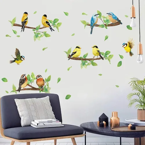 Vista 2 de Robin Birds - Calcomanías de pared de ramas de árbol, decoración de pared para guardería, decoración de pared para dormitorio de niños, sala de estar