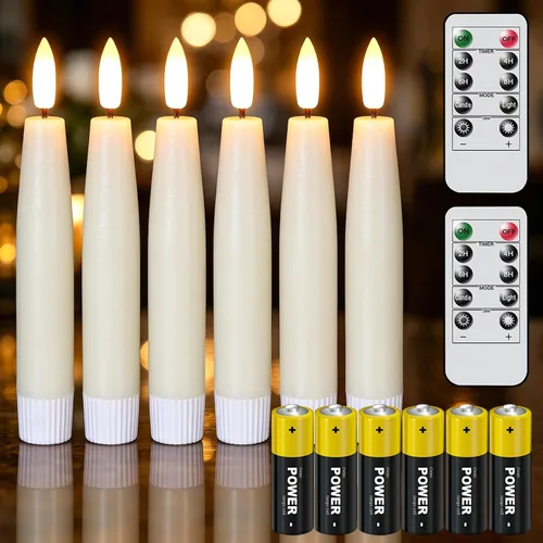 Vista 8 de GenSwin Flameless Taper Candles with Remote Timer, Real Wax LED Flickering Candlesticks Battery Operated 3D Wick for Wedding, Party, Home(Christmas