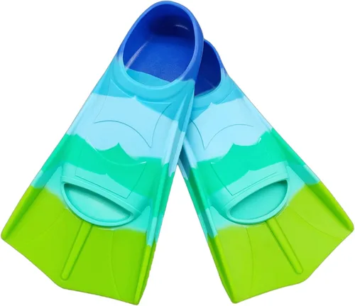 Vista 14 de Aletas de natación para niños, cómodas aletas de silicona para nadar y bucear, tamaño adecuado para principiantes, niños, niñas, niños y adultos