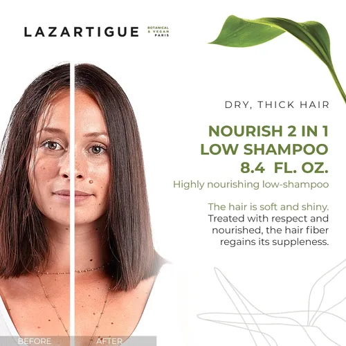 Vista 2 de Lazartigue Nourish - Champú bajo 2 en 1, mantecas de karité y babasú, nutrición intensiva para cabello seco, vegano, sin sulfatos y silicona, 5.1