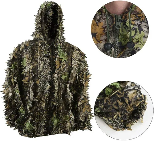 Vista 2 de Ghillie Traje de camuflaje al aire libre Caza Camo Halloween Cosplay Traje Woodland 3D Hoja Caza Traje