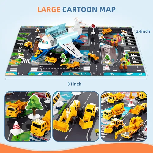 Vista 6 de Avión de carga de transporte, juego de juguetes de avión temáticos grandes, juego de vehículos de juguete educativo con sonido y luz de humo, avión