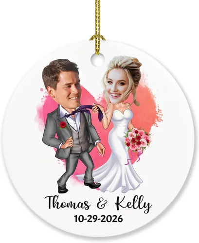 Vista 17 de Foto personalizada, adorno de matrimonio de nuestra primera Navidad 2023, regalo para novio, novia, señor y señora, foto y calendario, adorno