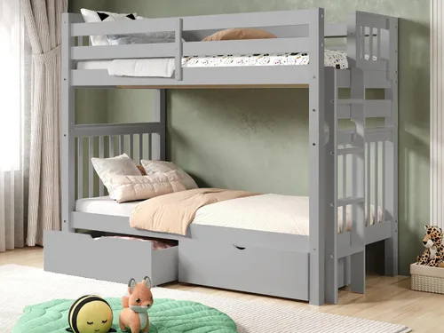 Vista 14 de Bedz King Literas altas de tamaño individual sobre individual, estilo Mission con escalera lateral y 2 cajones debajo de la cama, color cereza oscuro