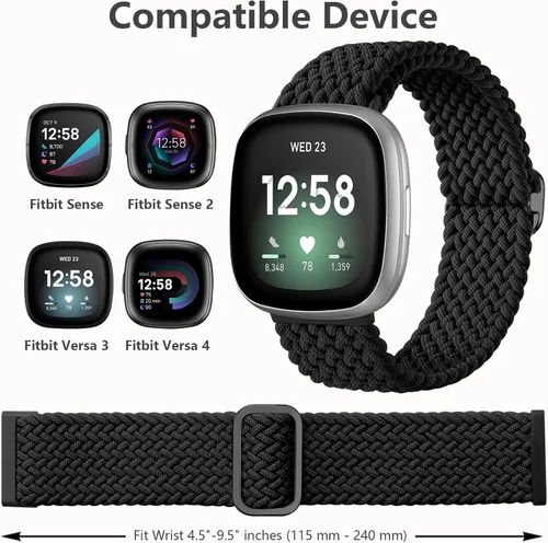 Vista 7 de Maledan Banda elástica trenzada compatible con Fitbit Sense/Versa 3/4 y Sense 2, correa elástica suave para reloj inteligente, accesorio