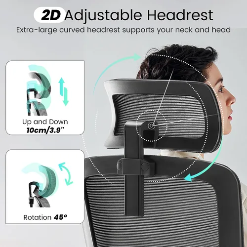 Vista 4 de Fizzin Silla de Oficina Ergonómica, Sillas de Computadora de 400 LBS con Soporte Lumbar Ajustable, Silla de Escritorio de Malla Transpirable Rosado