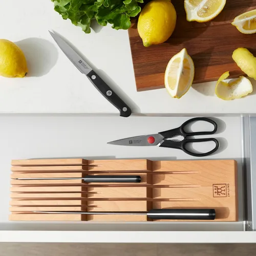 Vista 4 de ZWILLING Organizador de cuchillos para cajón, 8 ranuras, de madera de haya Holds up to 8 knives. 4 blades up to 5" and 4 blades up to 10". Size: 4