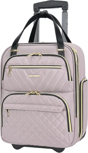 Vista 13 de KROSER - Equipaje de mano multifuncional para mujer, ligera, maleta para colocar debajo del asiento, 16 pulgadas, Verde militar