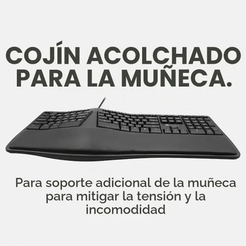 Vista 5 de Teclado Ergonómico con Cable X9 con Reposamuñecas Acolchado - Escribe Cómodamente por Más Tiempo - Teclado Dividido con Cable USB para Laptop, PC