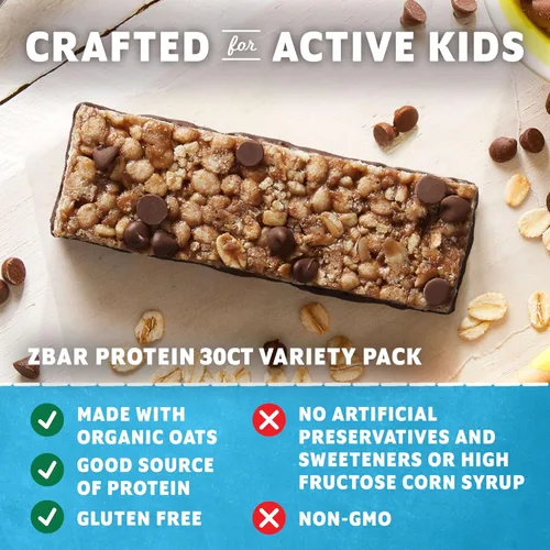Vista 5 de Clif Kid Zbar Protein Barras de granola, orgánicas, sin OMG, aperitivo para lonchera, variado, barras de 1.27 onzas, 30