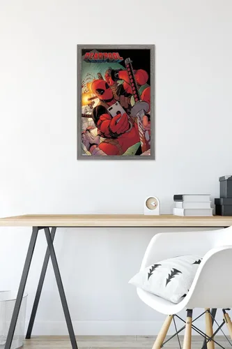 Vista 6 de Trends International Marvel Comics Deadpool - Póster de pared para selfies, 14.725 x 22.375 pulgadas, versión enmarcada de madera de granero