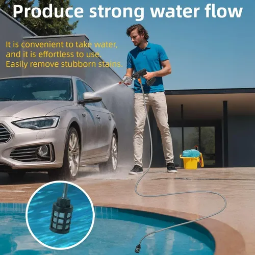 Vista 2 de Lavadora a presión inalámbrica, lavadora eléctrica inalámbrica portátil de 800 PSI, lavadora a presión a batería de 1500 mAh, pistolas de lavado