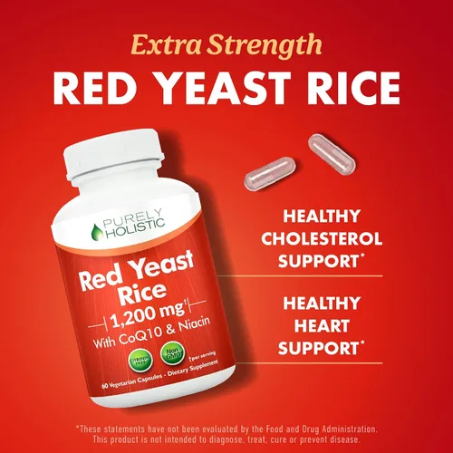 Vista 2 de Arroz de levadura roja con suplemento CoQ10 Niveles de colesterol saludables y apoyo para la salud cardíaca Arroz de levadura roja extra fuerte