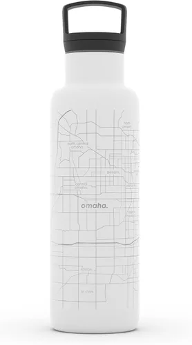 Vista 72 de Well Told Botella de agua aislada con mapa de Washington DC grabado, botella de acero inoxidable grabada (21 onzas, blanco) botella aislada de mapa