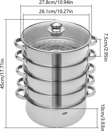 Vista 2 de 5 Tier Acero Inoxidable Cocina Vapor Set Pan Cook Pot con Tapa de Vidrio USA