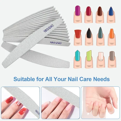 Vista 2 de Limas de uñas (paquete de 12), lima de uñas de madera de grano 180/240, lima de uñas de doble cara de madera Emory para uñas naturales, profesional