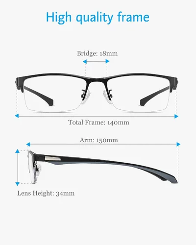 Vista 5 de ANRRI Gafas de luz azul para hombre, con marco de metal, rectangular, sin montura y bloqueo UV, para computadora