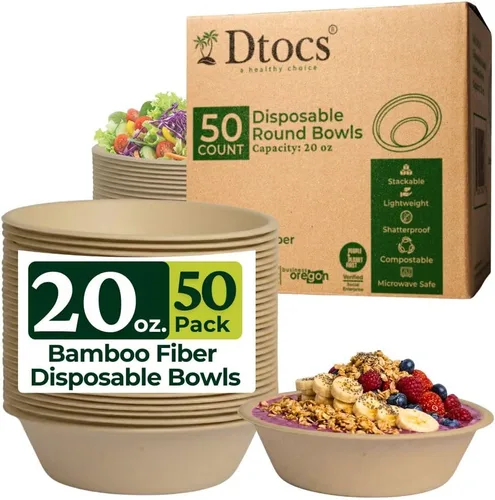 Vista 12 de Dtocs Cuencos desechables de fibra de bambú – 12 onzas, paquete de 200 Cuenco pequeño biodegradable ecológico Cuenco de bagazo apto
