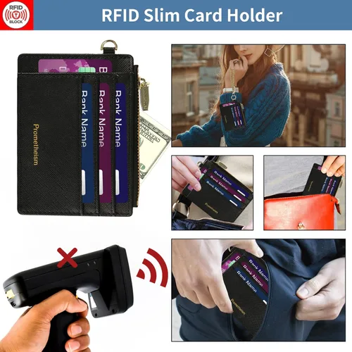 Vista 3 de Small Wallet for Women RFID Card Holder ID Case Wallet with key chain Wristlet Keychain with Coin Purse (B-Black)