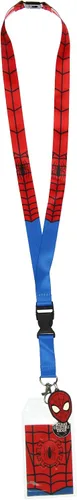 Vista 2 de Bioworld Spider-Man - Soporte para insignia de identificación clásico con dije de goma de 1.5 pulgadas y calcomanía coleccionable