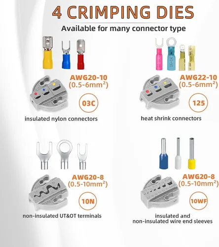 Vista 2 de KF CPTEC Kit de herramientas de engaste de alambre de trinquete de 5 piezas con mandíbulas de cambio rápido para conectores termorretráctiles