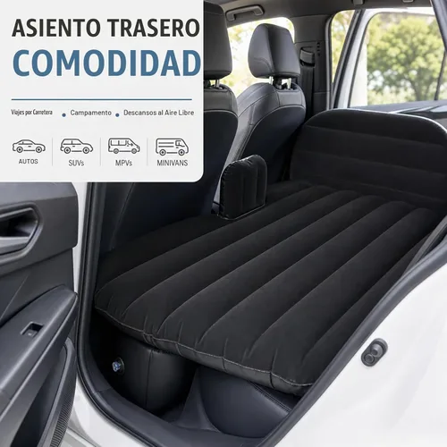 Vista 2 de Colchón de aire para coche, asiento trasero, cama de camping, cama inflable SUV con bomba y almohadas Negro