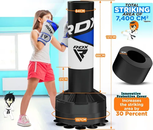 Vista 4 de RDX Saco de boxeo independiente para niños con guantes y funda, saco de boxeo junior de 4 pies con soporte para kickboxing, boxeo, artes marciales