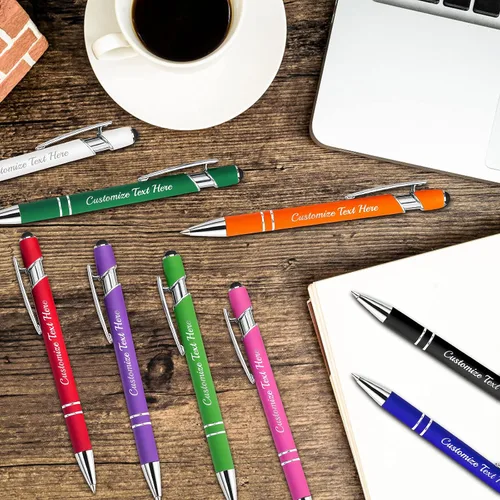 Vista 6 de Hasta 500 bolígrafos personalizados a granel con logotipo de mensaje de nombre comercial, bolígrafos grabados personalizados con lápiz óptico