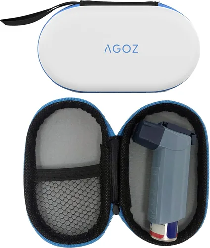 Vista 11 de AGOZ Funda de viaje para medicamentos para inhaladores de asma, soporte para inhalador con cierre de cremallera y correa para la muñeca (negro/rojo)