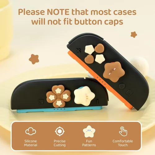 Vista 4 de Cute Switch 2 D-Pad Button Caps Silicone Thumb Grips Set, ABXY Key Buttons Sticker Joystick Cover Caps for Switch 2 (2025) - Brown and Cream White