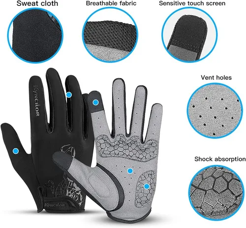Vista 2 de Kyncilor Guantes de ciclismo, guantes de ciclismo, guantes de correr para hombres y mujeres, guantes de entrenamiento de dedo completo, pantalla