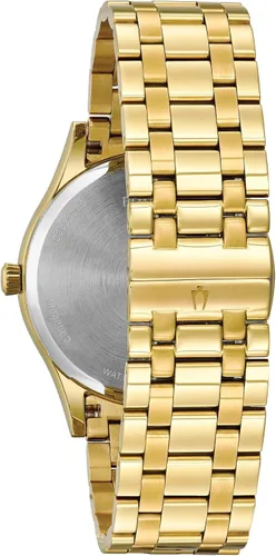 Vista 3 de Reloj Bulova para hombre clásico de acero inoxidable con diamantes y fecha del día Tono dorado/esfera negra