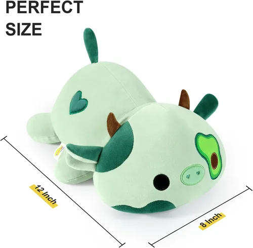 Vista 4 de Onsoyours Lindo peluche de vaca, suave peluche de aguacate amoroso, juguete de peluche esponjoso, almohada de aguacate, regalo para niños