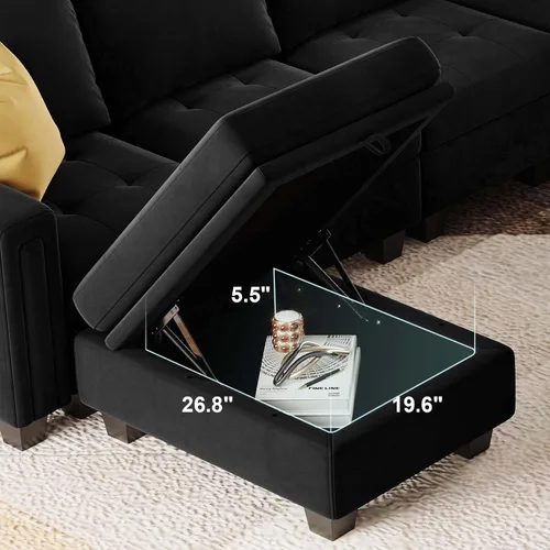 Vista 7 de Belffin Módulo otomano de terciopelo con almacenamiento para sofá modular, sofá seccional, otomano rectangular con banco otomano de almacenamiento