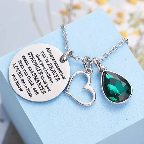 Vista 4 de LParkin Collar de piedra natalicia, grabado con texto en inglés You are Braver Than You Believe, regalo de graduación, mejor amigo, regalos