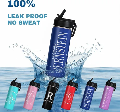 Vista 8 de PUREFLY Se envía desde Estados Unidos, Botella de agua personalizada para niños y adultos con nombre grabado, Botella de agua deportiva de acero