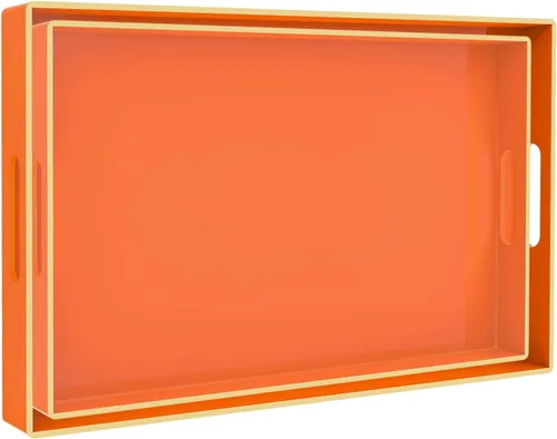 Vista 34 de MAONAME - Bandeja decorativa verde oscuro, bandeja de servir redonda de 13 pulgadas con asas, bandejas de plástico para mesa de café, bandejas