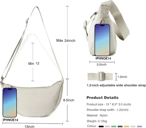 Vista 4 de Bolso cruzado de nailon Crescent para mujeres y hombres, riñonera, bolsa cruzada de bola de masa ligera, bolsa de viaje