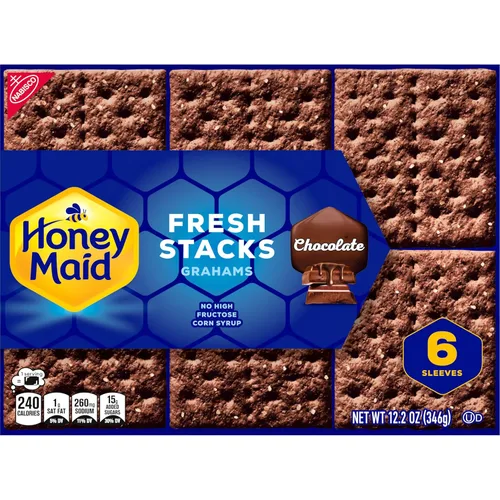Vista 13 de HONEY MAID Fresh Stacks Galletas Graham de chocolate, 36 paquetes de aperitivos múltiples Bulk Travel Snacks, 8g Whole Grain Per 30g Serving, No
