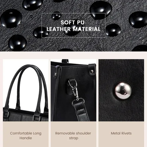 Vista 5 de LOVEVOOK - Bolsa de mano para laptop para mujer, bolsa de trabajo profesional de 15.6 pulgadas con embrague a juego, bolsa de cuero vintage